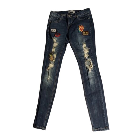 Harmony & Havoc Juniors Size 5 Straight Leg Destressed Blue Jeans - Picture 1 of 9